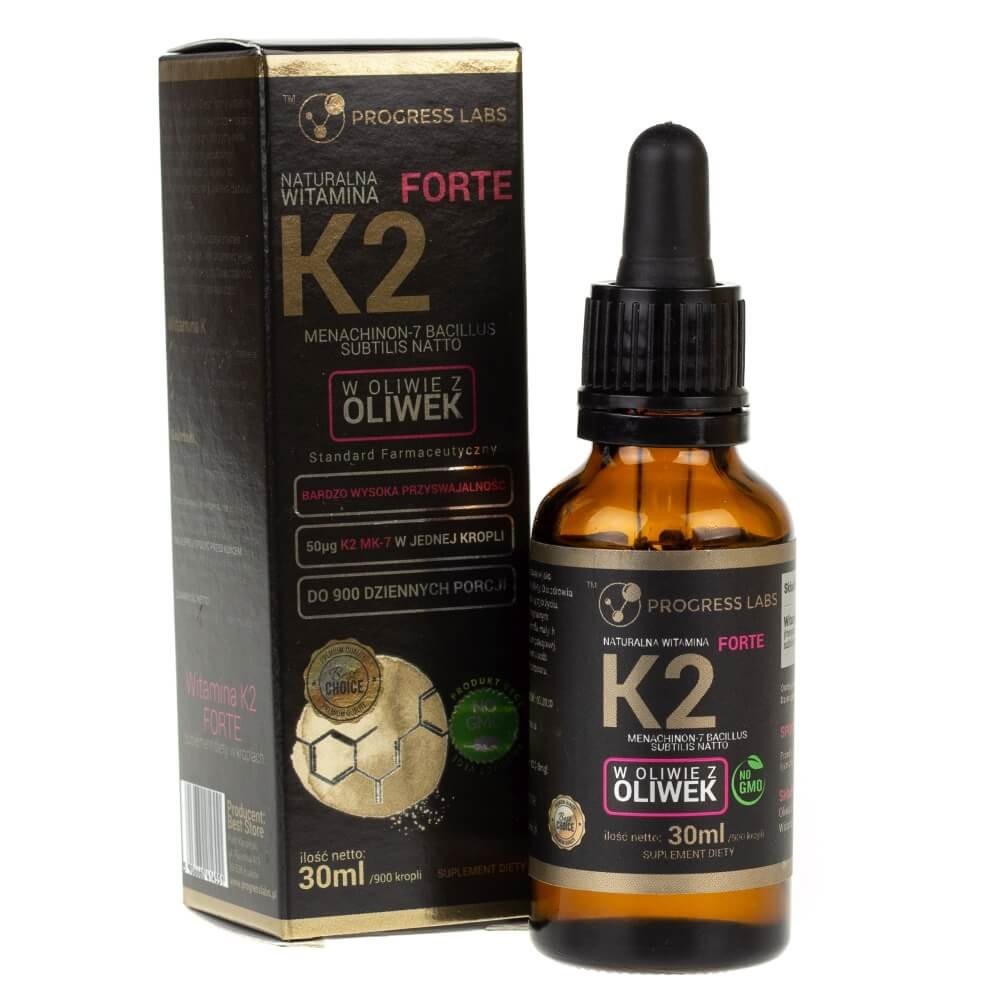 Vitamines K2 MK-7 + D3 FORTE Progress Labs - 30 Ml En Gouttes, Neuf